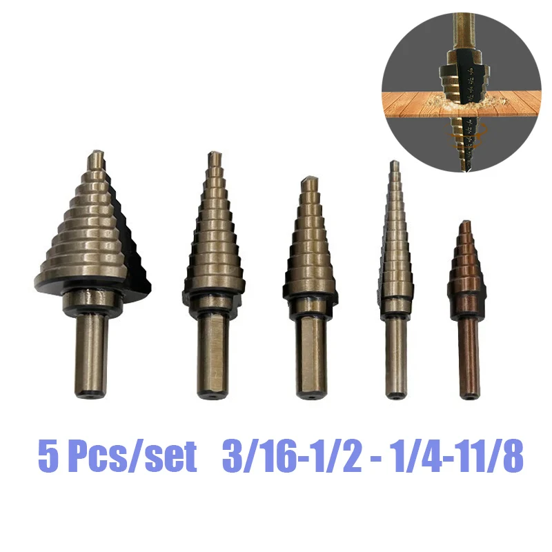 5Pcs HSS Cobalt Titanium Step Drill Bits Multiple Hole Step Drill 4241 Titanium Coated Steel Plate Drill with Aluminum Case
5Pcs HSS Cobalt Titanium Step Drill Bits Multiple Hole Step Drill 4241 Titanium Coated Steel Plate Drill with Aluminum Case