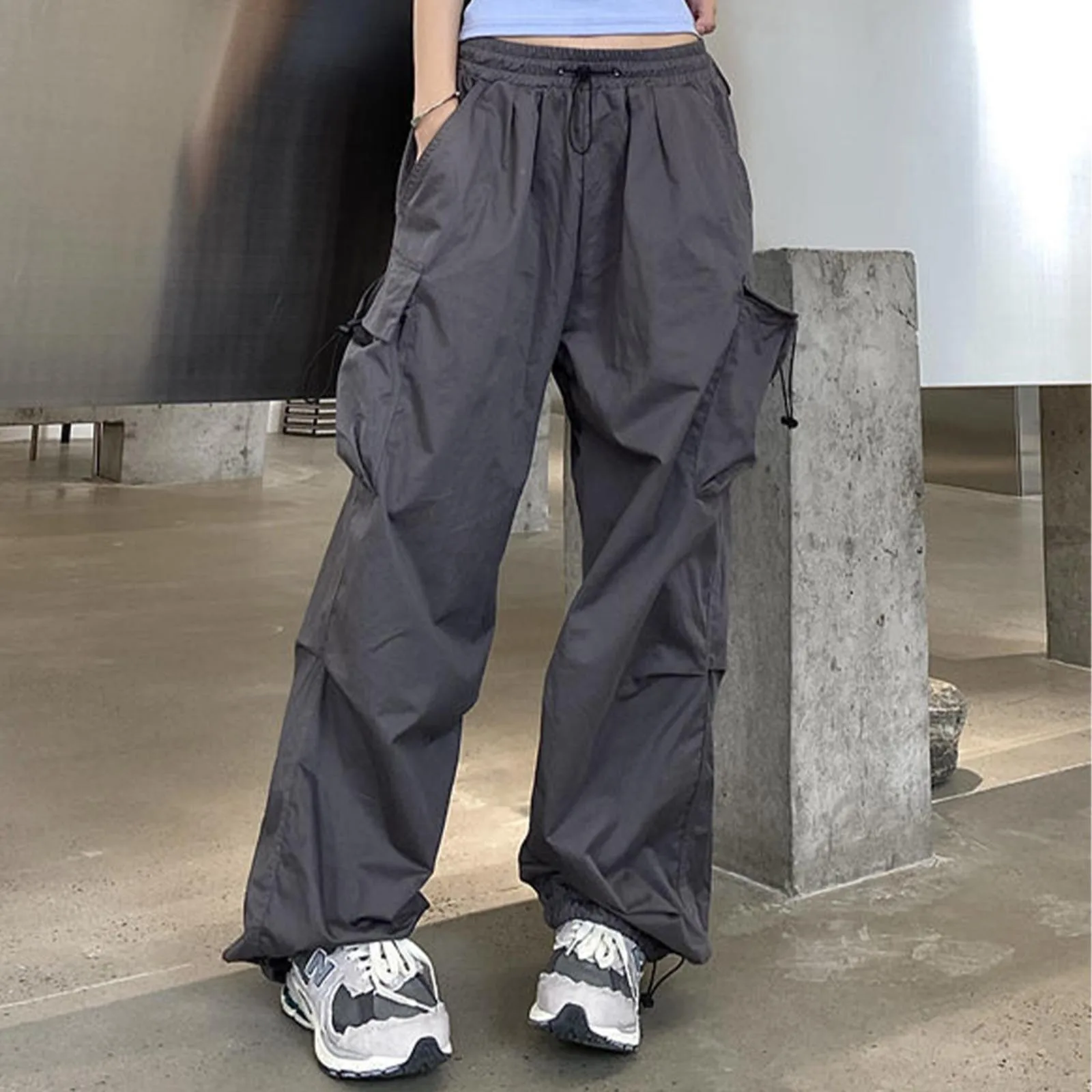 

Solid Color Casual Baggy Cargo Pants For Women 2024 Fashion Vintage High Waist Wide Leg Pant Youthful Female Trousers Streetwear