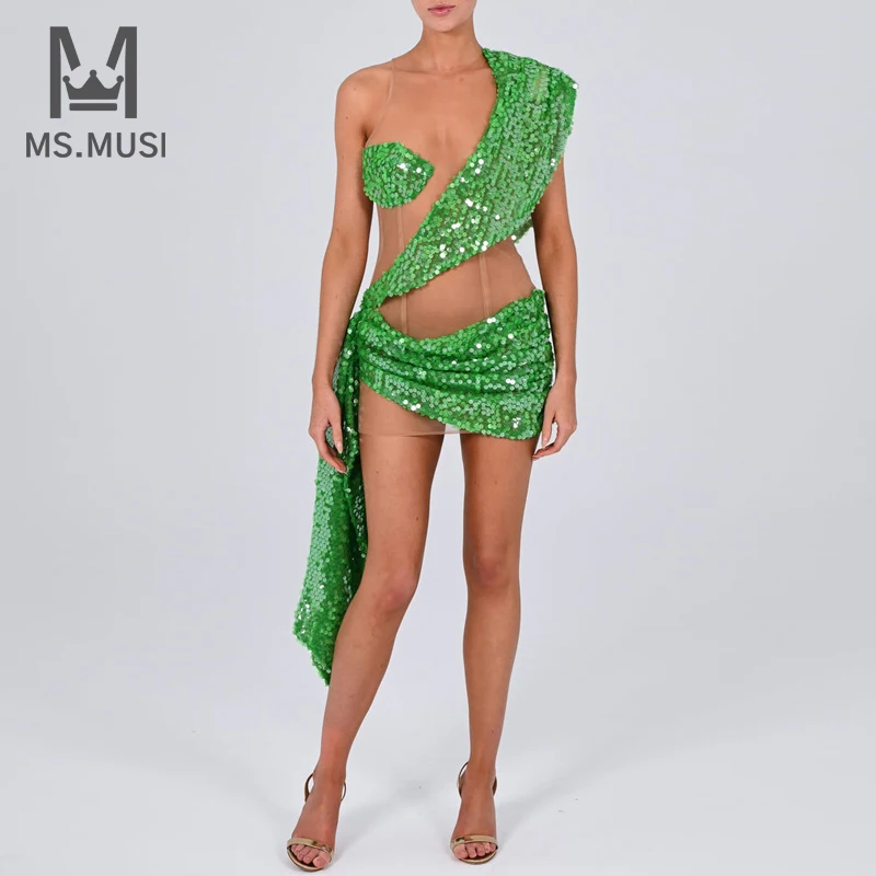 MSMUSI 2024 New Fashion Women Sexy One Shoulder Sequins Lace Mesh Draped Fold Hollow Out Bodycon Party Club Mini Dress Vestidos
MSMUSI 2024 New Fashion Women Sexy One Shoulder Sequins Lace Mesh Draped Fold Hollow Out Bodycon Party Club Mini Dress Vestidos