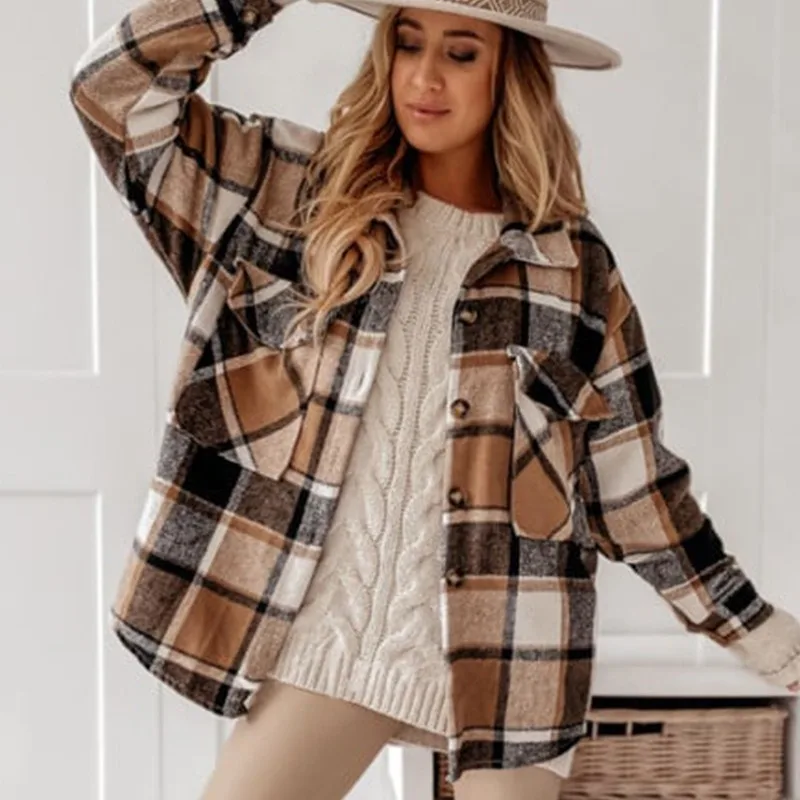 Wepbel American Style Shirt Caots Women Long Sleeve Fashion Large Pocket Loose Bleads Plaid Woolen Casual Loose Shirt Jackets
Wepbel American Style Shirt Caots Women Long Sleeve Fashion Large Pocket Loose Bleads Plaid Woolen Casual Loose Shirt Jackets