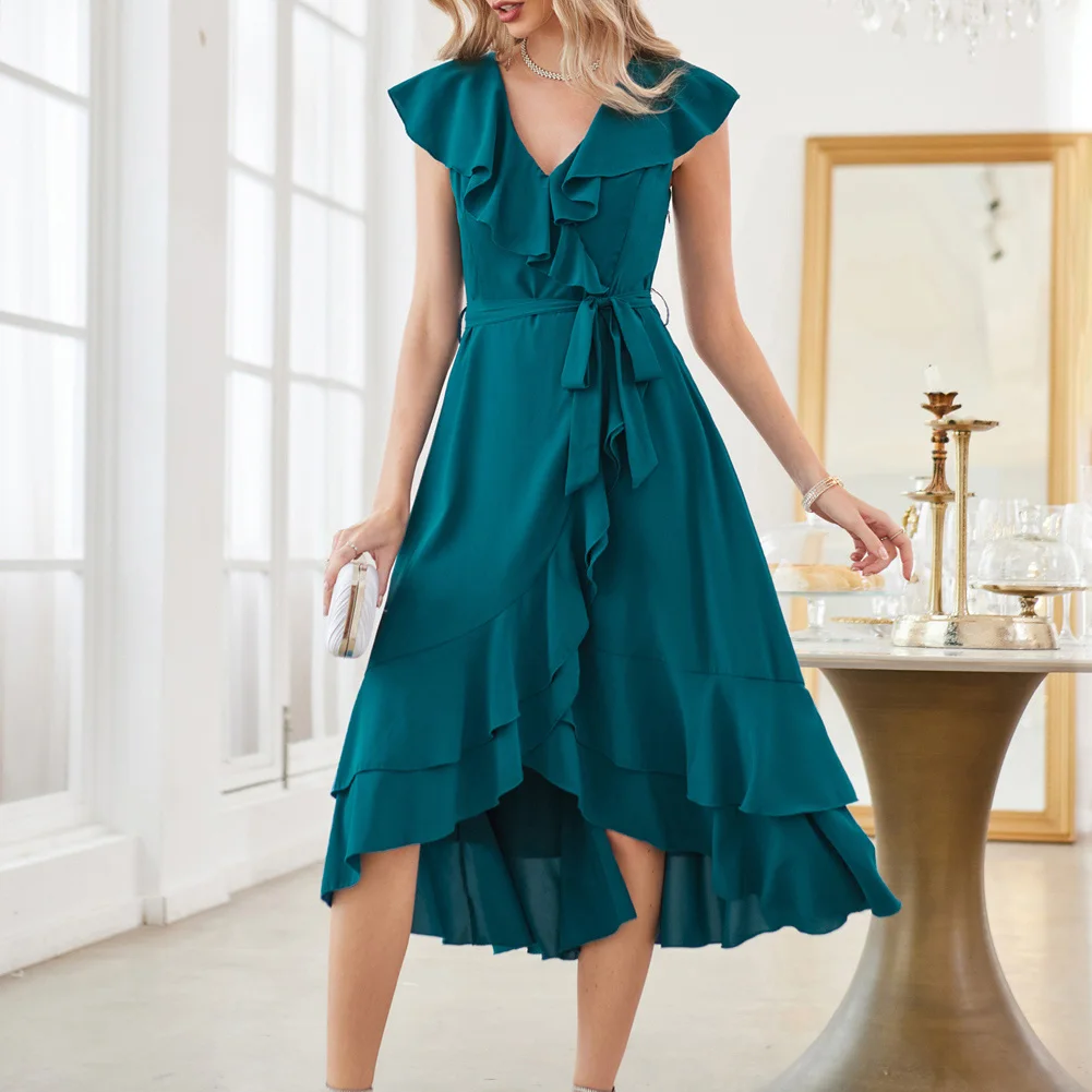GK Woman Dress Summer High-Lo Chiffon Dress Irregular Ruffle Decorate Sleeveless V-Neck V-Back Dress With Belt A-Line Dresses
GK Woman Dress Summer High-Lo Chiffon Dress Irregular Ruffle Decorate Sleeveless V-Neck V-Back Dress With Belt A-Line Dresses