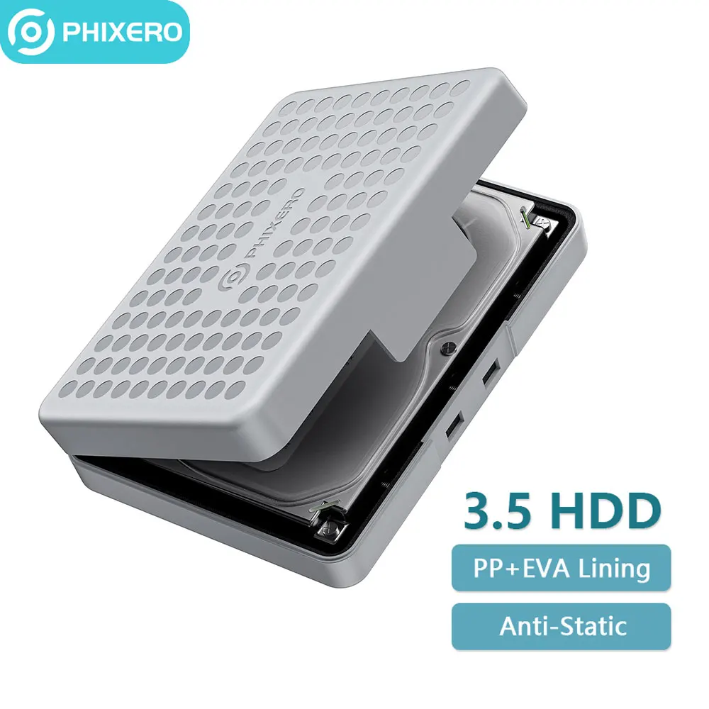 

PHIXERO 3.5 Inch HDD SSD External Case Hard Drive Storage Box with EVA HD Disk Cover Housing Hardcase Shell Caddy Bag for PC