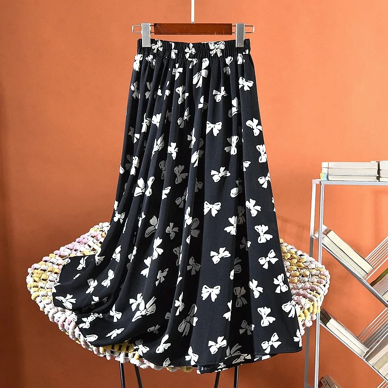 

Nighpha Summer Chiffon Women Skirts Casual Floral Printed Woman Long A Line Skirts Elastic Waist Female Loose Extended Skirt