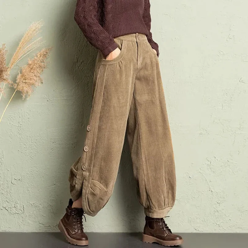 Loose Wide Leg Corduroy Trousers Women 2023 Autumn Winter Vintage High Waist Lantern Pants Woman Side Button Baggy Casual Pants
Loose Wide Leg Corduroy Trousers Women 2023 Autumn Winter Vintage High Waist Lantern Pants Woman Side Button Baggy Casual Pants