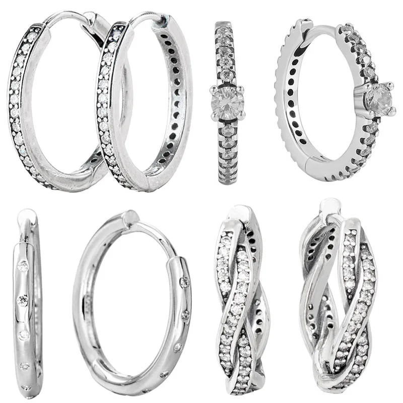 

Original 925 Sterling Silver Sparkling Logo Signature Droplets Twist Of Faith Hoop Earrings For Women Gift Popular DIY Jewelry