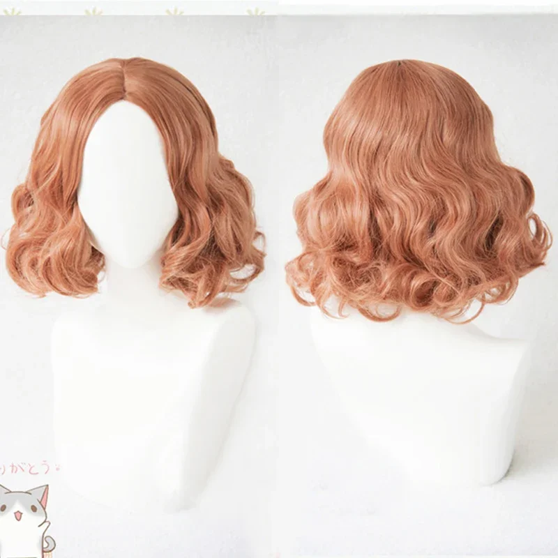 

Парик для косплея P5 Persona 5 Хару Окумура, термостойкий, с короткими вьющимися волосами, смешанные, оранжевые, розовые, + шапочка для парика