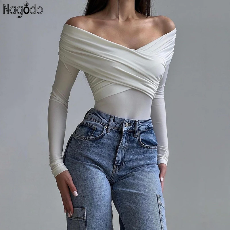 Sexy Bodysuits Women Long Sleeve Streetwear Off-Shoulder High Waist T Shirts Solid Casual Slim Sheath Rompers Cross Folds Tops
Sexy Bodysuits Women Long Sleeve Streetwear Off-Shoulder High Waist T Shirts Solid Casual Slim Sheath Rompers Cross Folds Tops
