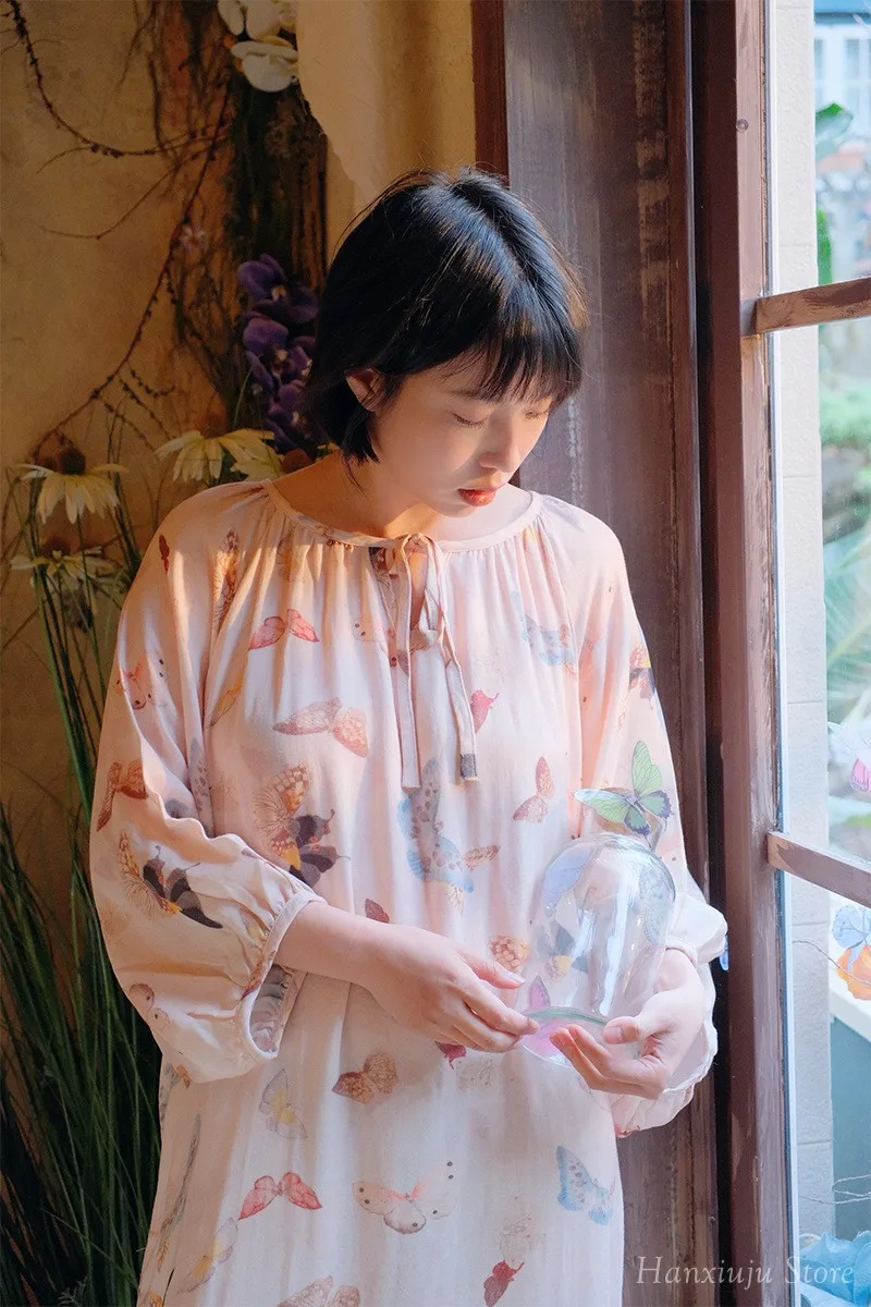 Hanxiuju Vintage Long Sleeve Nightgowns For Women Soft Viscose Cotton Nightwear Ladies Elegant Dress Spring Autumn 10 S68c7f80bb6b043fdab019c90d9e2d33a6