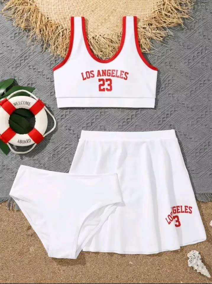 

Girls 3pack White Sports Bikini Sets with Skirts Kids Swimsuit 7-12 Years Children's Swimwear 2024 Beachwear Bathing Suit