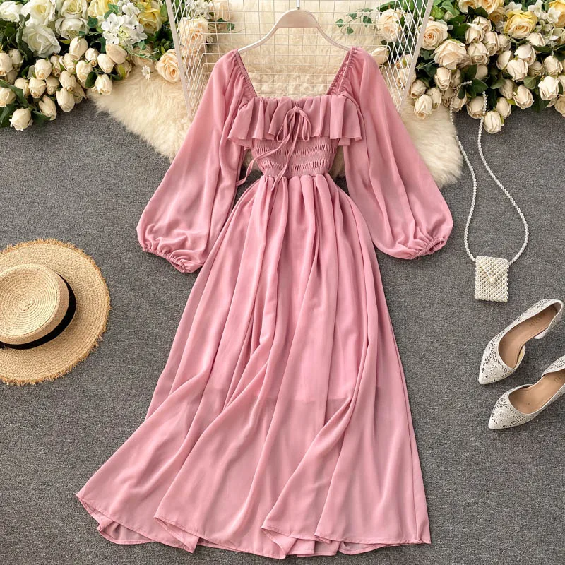 Chic Elegant Square Collar Maxi Dress Women Solid Chiffon Puff Sleeve Dresses 2023 Korean Fashion Vintage Ruffle
Chic Elegant Square Collar Maxi Dress Women Solid Chiffon Puff Sleeve Dresses 2023 Korean Fashion Vintage Ruffle