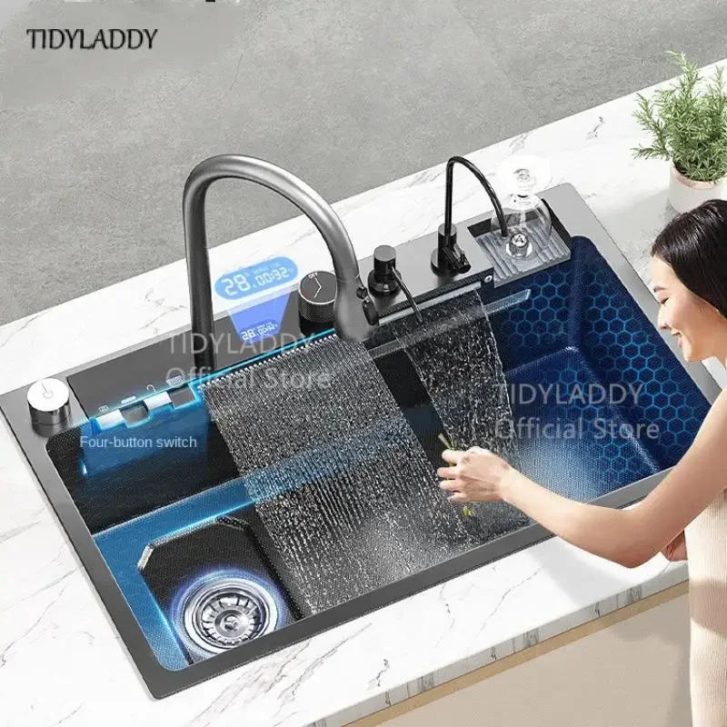 Роскошная кухонная раковина «Водопад» с цифровым дисплеем, большая раковина из нано-нержавеющей стали с одним слотом, рельефная раковина с Сотами
Роскошная кухонная раковина «Водопад» с цифровым дисплеем, большая раковина из нано-нержавеющей стали с одним слотом, рельефная раковина с Сотами