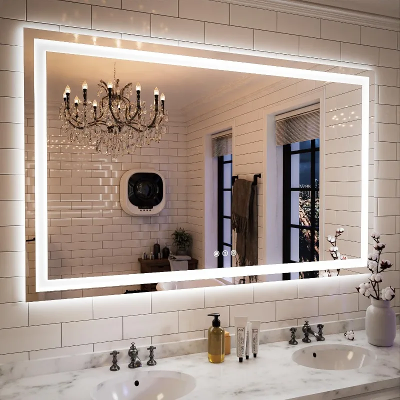 

LED Bathroom Mirror with Front and Backlit Lighted Bathroom Vanity Mirror for Wall Large Dimmable Wall Mirrors with Anti-Fog,
