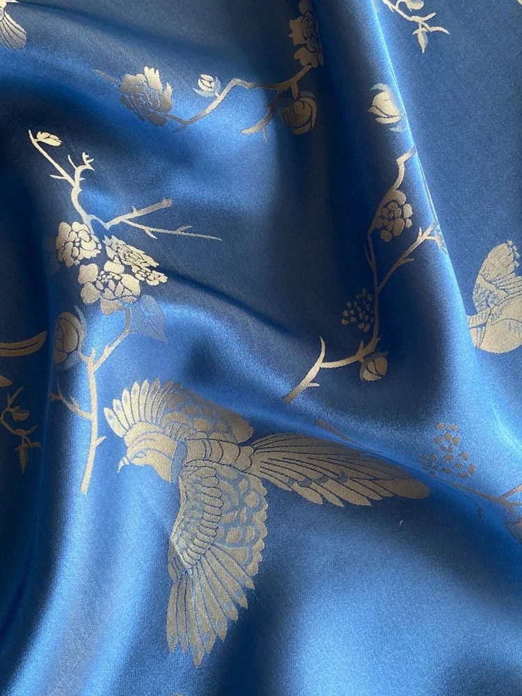 

Jacquard Real Silk Interwoven Fabric Bird and Flower Painting Heavy Crepe Cheongsam Hanfu Chinese Style Clothing Cloth