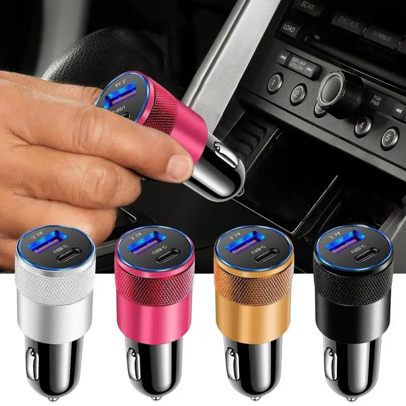 

USB Car Charger 3.1A USB+PD Metal Car Cell Phone Charger Vehicle Charging Supplies Cell Phone Charger Adapters For Truck RVs Car