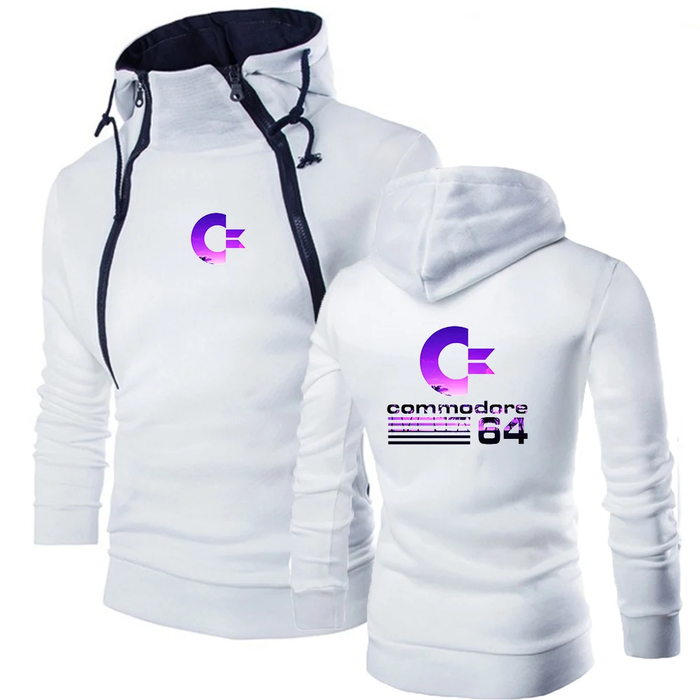 

2023 New Commodore 64 Men Harajuku Chest Zipper Hoodie High-quality Three-color Style Fleece Leisure Causal Comfortable Sweater