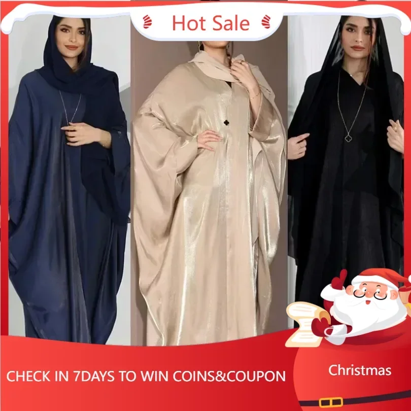 

Мусульманская Мода Abaya атласный кардиган с рукавами «летучая мышь» скромный халат мусульманский Дубай искусственное кимоно открытое Abaya платье элегантное платье