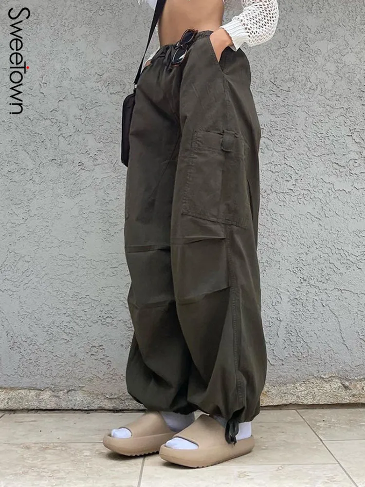 Sweetown Cotton Pockets Stitch Cargo Pants Women Drawstring Low Waist Casual Baggy Jogging Trousers Korean Fashion Sweatpants
Sweetown Cotton Pockets Stitch Cargo Pants Women Drawstring Low Waist Casual Baggy Jogging Trousers Korean Fashion Sweatpants