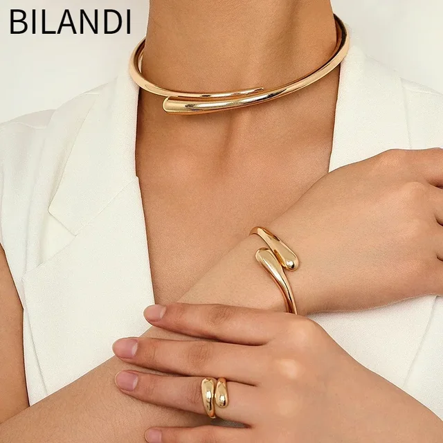 Bilandi-Collier géométrique en métal pour femmes, bijoux à la mode, design européen et américain, accessoires cadeaux, savoir chaud 1