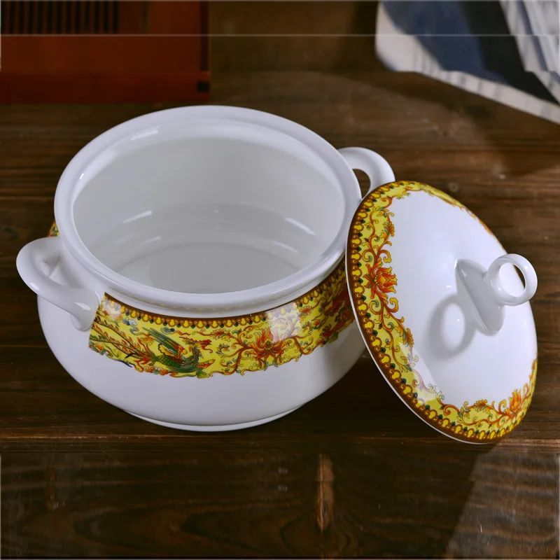 Jingdezhen Ceramic big soup bowl with cover and ears palace pot high quality bone china household soup bowl tableware soup pot
Jingdezhen Ceramic big soup bowl with cover and ears palace pot high quality bone china household soup bowl tableware soup pot
