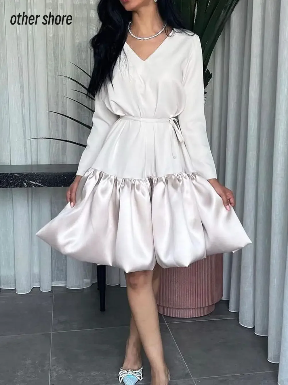 

Other Shore Elegant Vintage Sweet Simple Ivory Ruffle Short A-Line Customize Formal Occasion Prom Dress Evening Party Gowns