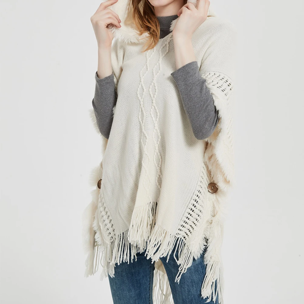 

Women Poncho Tassels Knitted Shawl Scarf Fringed Wrap Sweater Pullover Cape Top Tassel Wrapped Hooded Cape Women's Sweater