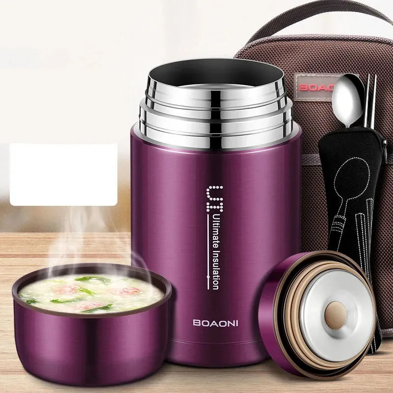 

800ml/1000ml Food Thermal Jar Vacuum Insulated Soup Thermos Containers 316 Stainless Steel Lunch Box with Folding Lunch Box