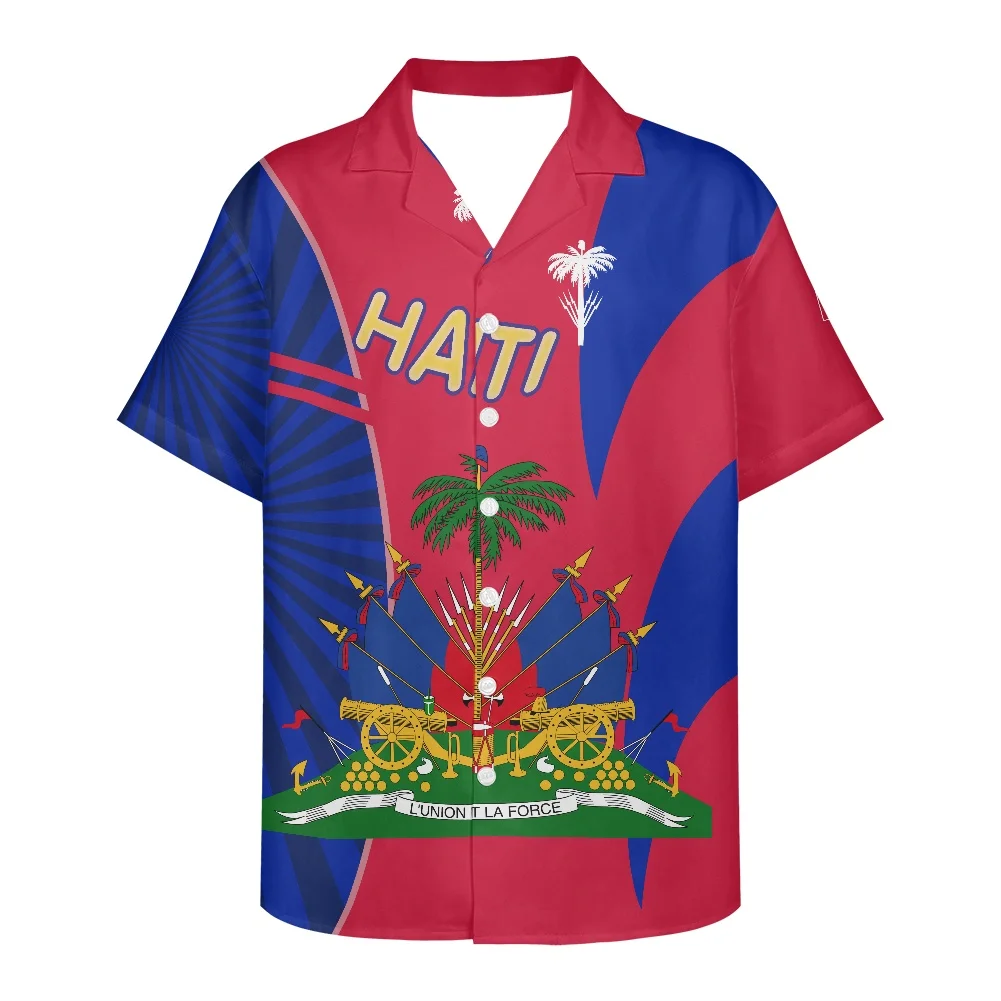 

North American Desig Men's Shirt Summer 2022 Men Shirts Haiti Flag Printing Clothing Plus Size Short-Sleeved V Neck Men's Shirts