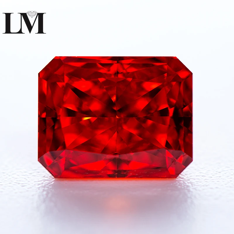 

High Carbon Diamond Cubic Zirconia Stone Red Color Radiant Shape 4k Crushed Ice Cut Lab Synthetic Cz Gems Women Jewelry Making
