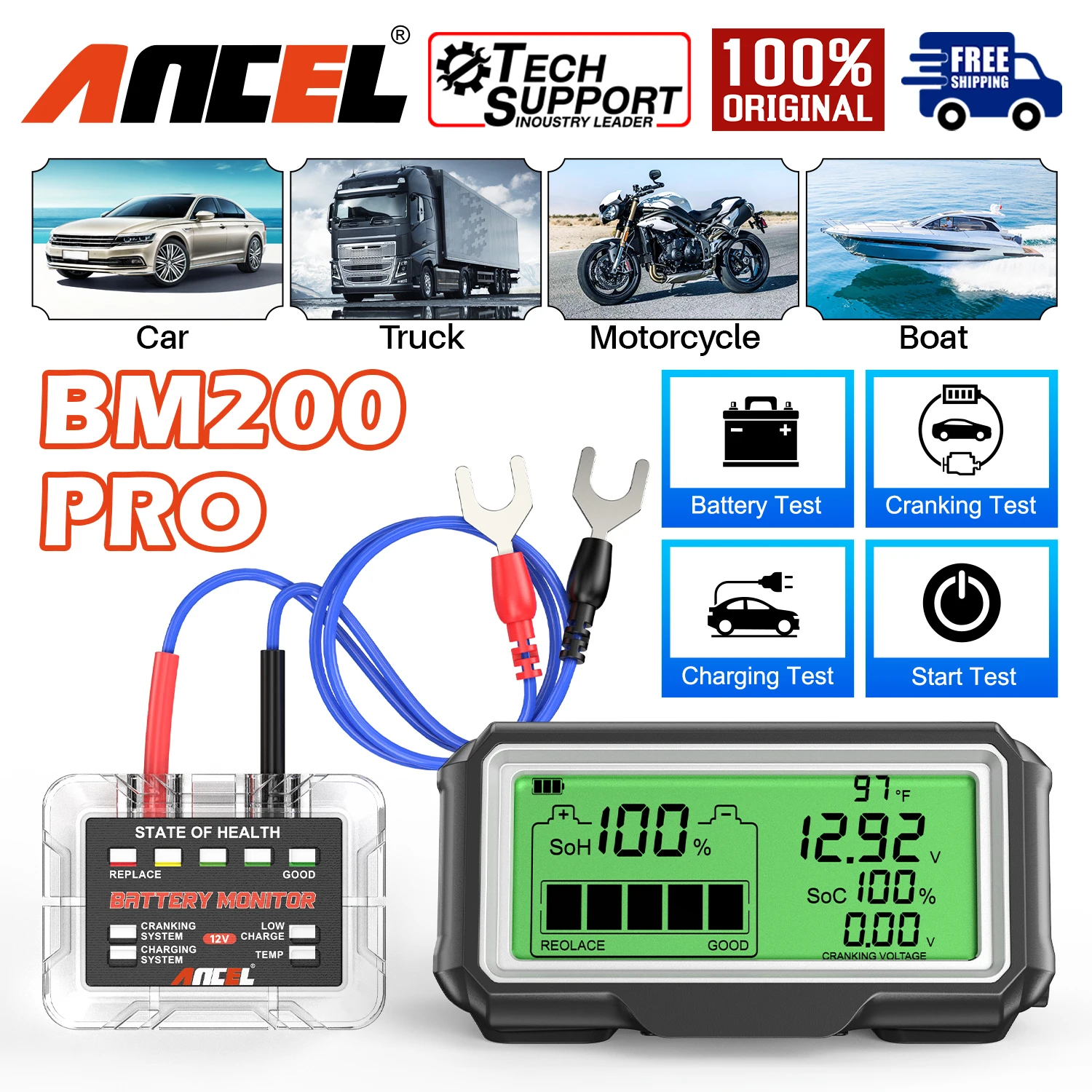 ANCEL BM200 Pro 12V Battery Tester LED Battry Monitor Display Battery Health SOH SOC Wireless Battery Analyzer Voltage Tester
ANCEL BM200 Pro 12V Battery Tester LED Battry Monitor Display Battery Health SOH SOC Wireless Battery Analyzer Voltage Tester