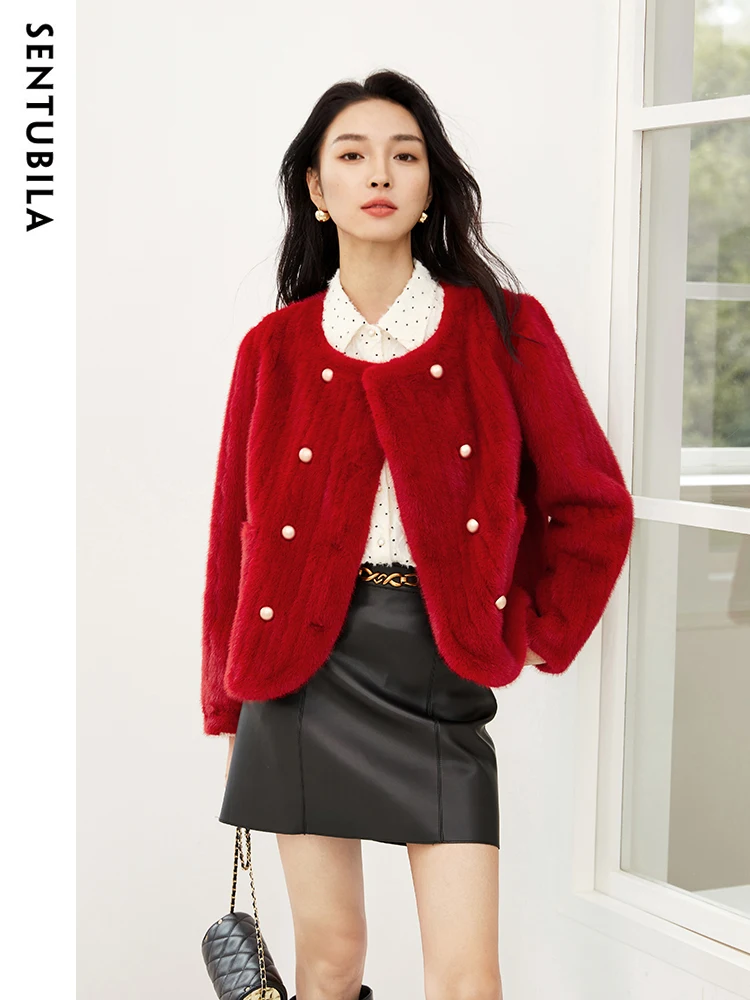 SENTUBILA Women's Imitation Rabbit Fleece Jacket 2023 Autumn Winter Elegant Crew Neck Double-breasted Plush Short Coat W34W50108
SENTUBILA Women's Imitation Rabbit Fleece Jacket 2023 Autumn Winter Elegant Crew Neck Double-breasted Plush Short Coat W34W50108