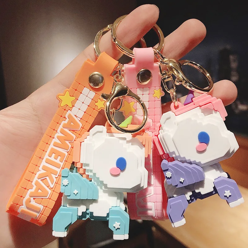 

Cute keychain unicorn personality pixel building block style decoration pendant car bag doll personal birthday gift