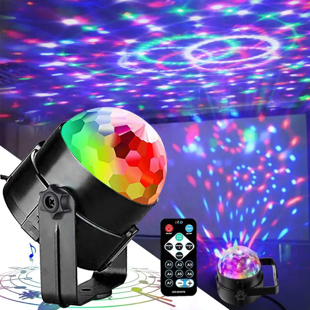 

7 Colors Strobe Light Sound Activated Rotating Stage Lamp with Remote Control Disco Ball Lamps for Home Party Birthday Wedding