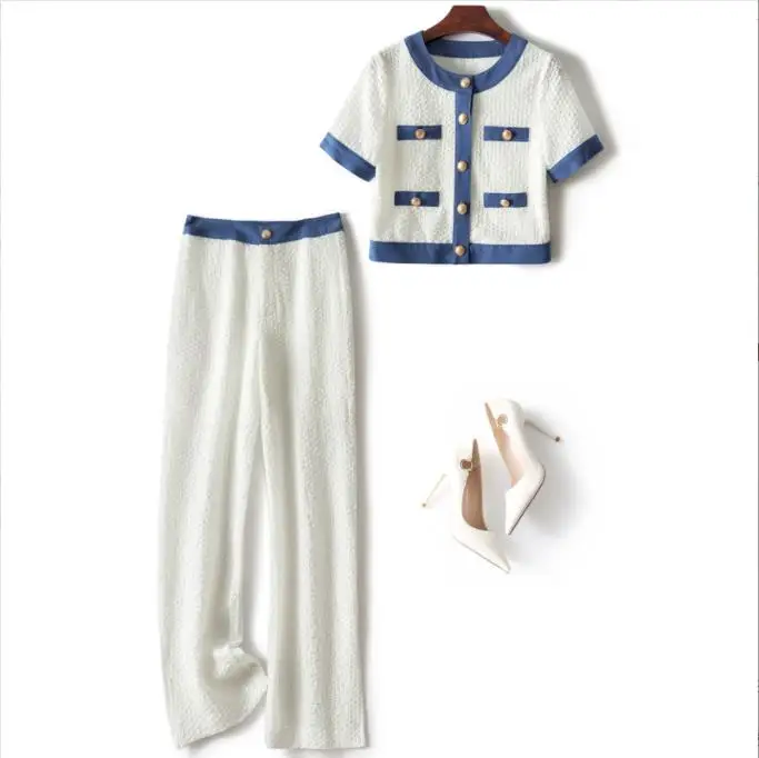 European and American Women's Summer 2022 New Short-sleeved Crew-neck Denim Patchwork Jacquard T-shirt Trousers Fashion Suits
European and American Women's Summer 2022 New Short-sleeved Crew-neck Denim Patchwork Jacquard T-shirt Trousers Fashion Suits