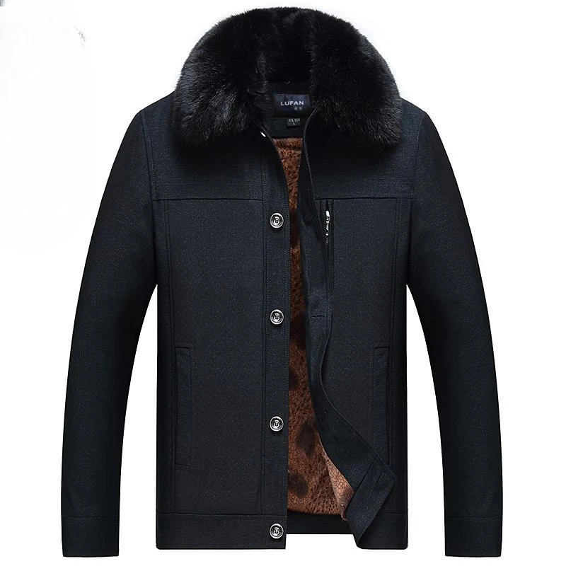 

2023 Middle-Aged And Elderly Men Long Down Cotton Jacket Men'S Plush Thickened Winter Detachable Fur Collar Fashion Coat A193