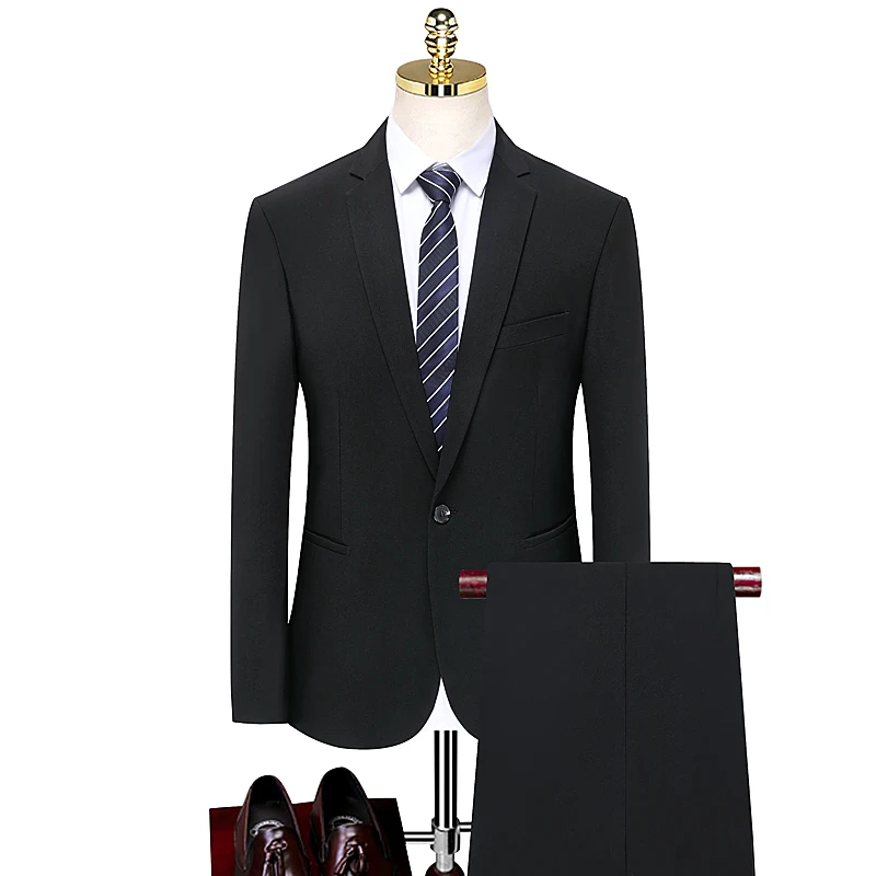 

2024 Men Black Blazer And Pant 2PCS suit Set Male Corporate Uniform Business Casual Outfit Twinset Office Wear Attire Garment