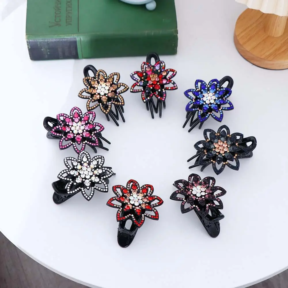 

Retro Non-slip Rhinestone Back Of Head Flower Lady Korean Style Hair Clip Mother Duckbill Clip Hair Accessories Women Hair Claw