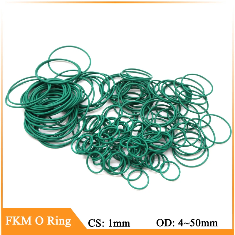 

10/50Pcs Green FKM O Ring CS 1mm OD 4~50mm Sealing Gasket Insulation Oil Resistant High Temperature Resistance Fluorine Rubber