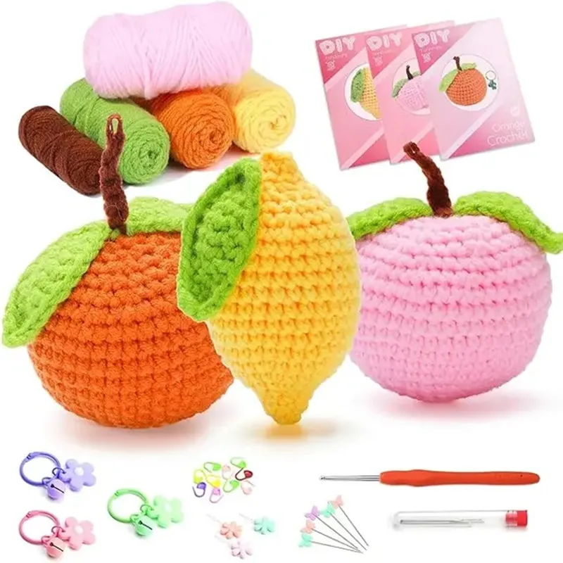 

MIUSIE 3/6Pcs Fruit Shaped Non-Finished Crochet Material Package Knitted Starter Kit DIY Hand-Woven Gift for Friend Decorative