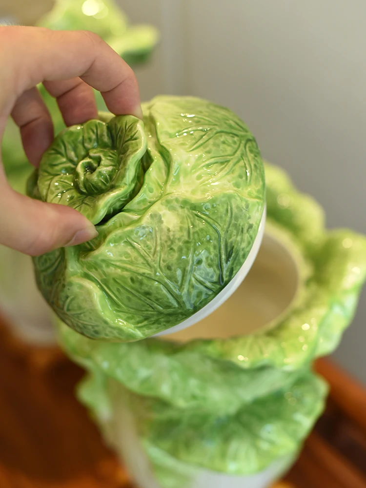 

Sculpture Ceramic Tea Cabbage Candy Storage Jar, Home Decor, Living Room Decoration, Dried Fruit Jar, Kitchen Food Container