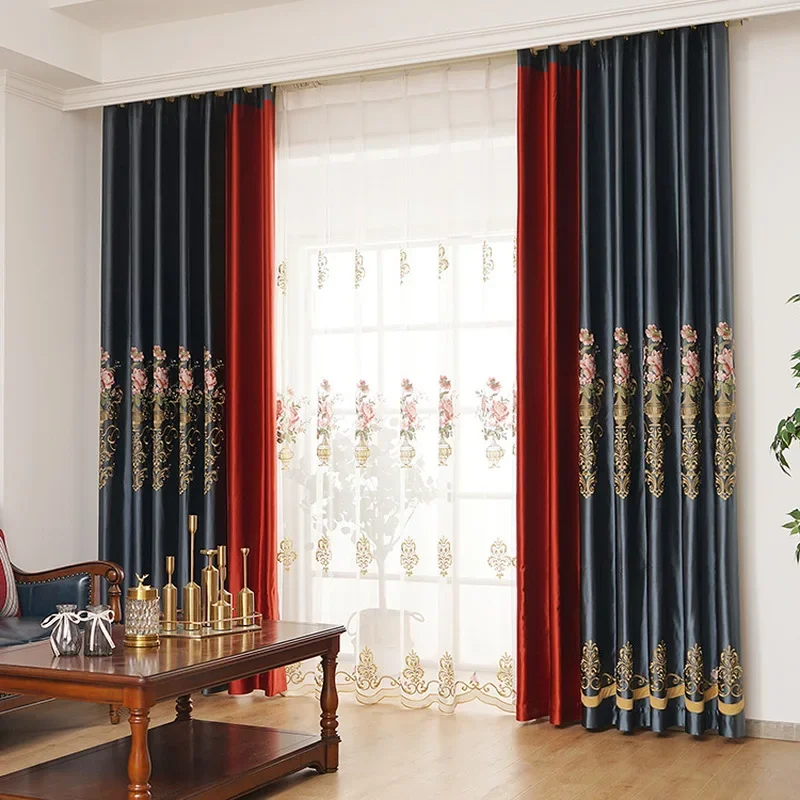 

Роскошные шторы в американском стиле для гостиной, шторы из искусственного шелка с вышивкой, Фототюль на заказ