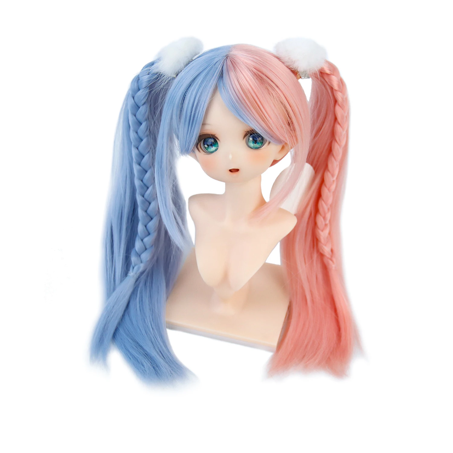 

Aidolla 1/3 BJD Doll Wigs Pigtails Braid Plaits Blue Pink Heat Resistant Fiber Hair For 8-9'' BJD Wig Dollfie Dream DDH Dolls
