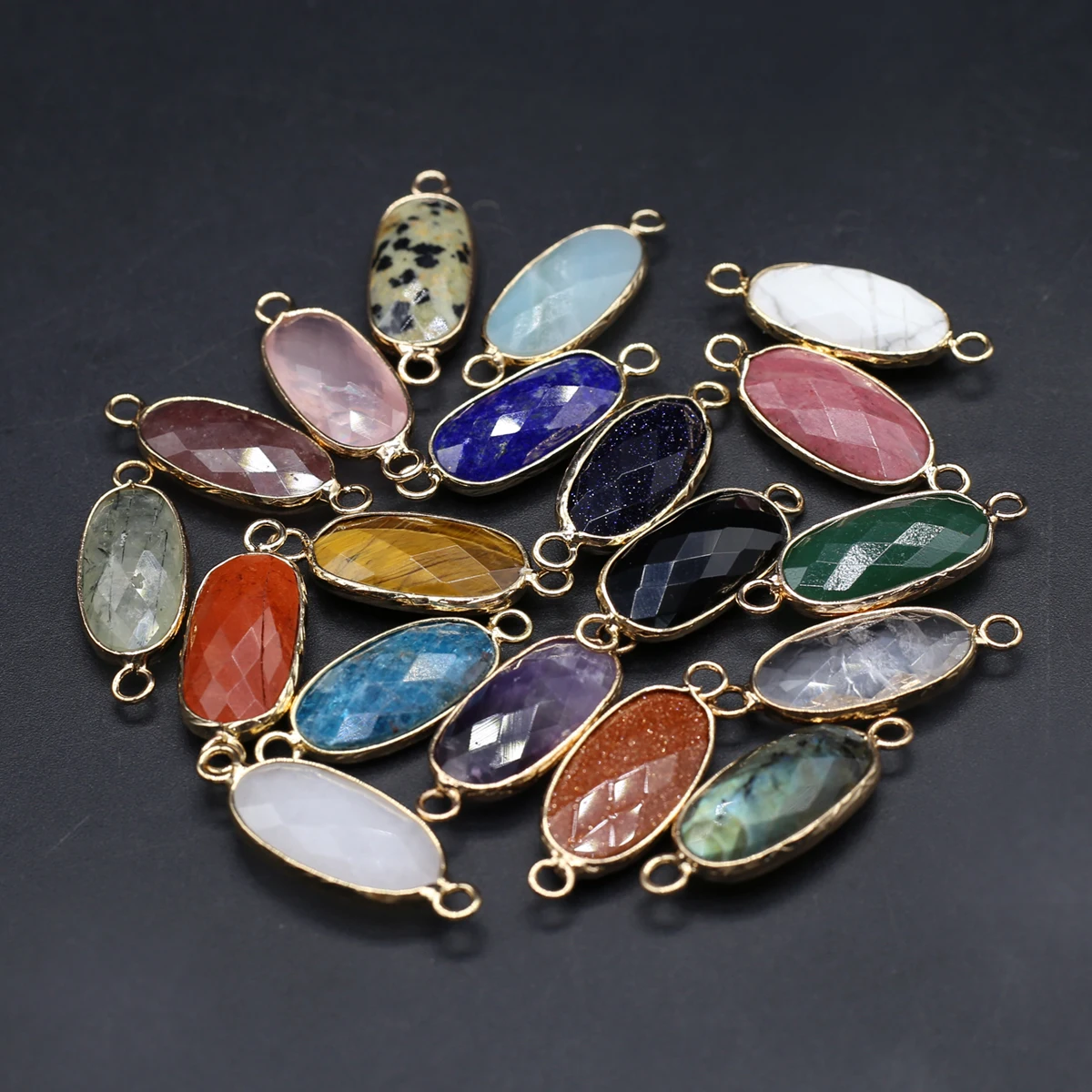 

10PCS Natural Semiprecious Stone Random Color Oval Gold Edge Connector Pendant Jewelry Making DIY Necklace Accessories Gift