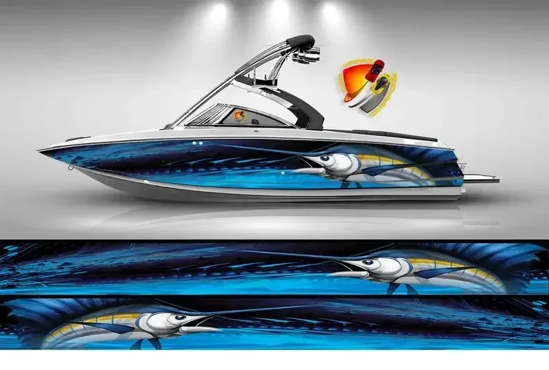 

Blue Marlin Fish Vinyl Boat Wrap Decal Fishing Bass Pontoon Sportsman Tenders Console Bowriders Deck Boat Watercraft Decal