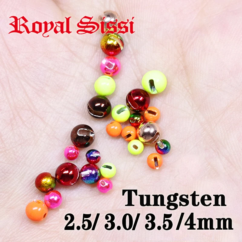 

Royal Sissi 100pcs fly tying slotted tungsten beads 2.5/3/3.5/4mm fast sinking jig nymph beadhead weighted fly tying materials