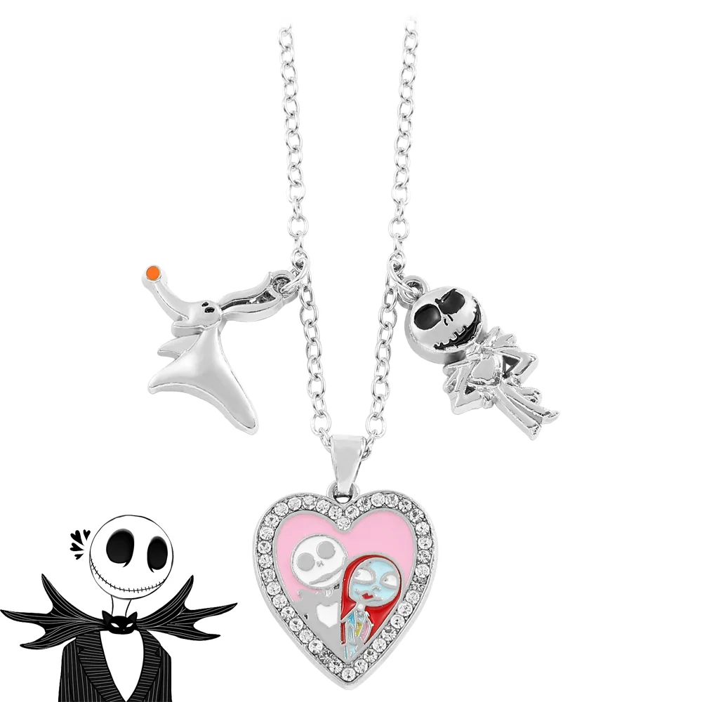 

Disney The Nightmare Before Christmas Necklace Cartoon Figure Jack Skellington Sally Metal Pendant Necklace Jewelry Accessories