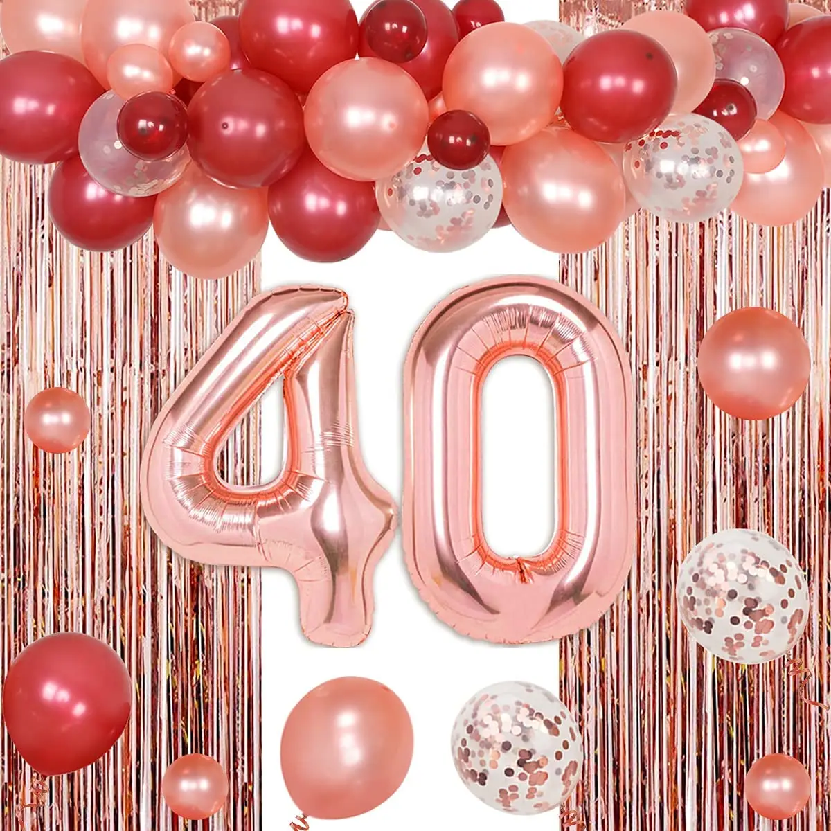 

Burgundy 40th Birthday Decorations Rose Gold Balloon Garland Kit with Fringe Curtains Happy 40th Birthday Party Decor for Women