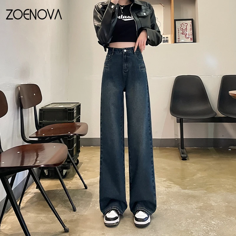 

Женские джинсы с широкими штанинами ZOENOVA, универсальные прямые джинсовые брюки с высокой талией в стиле ретро, Y2K, весна