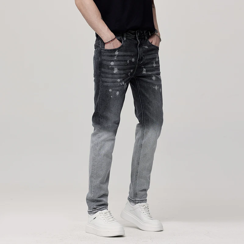 

Handsome Jeans Men's Gradient Color Splash Ink Paint Design Personalized Washed Fashion High-End Slim Fit Long Skinny Pants