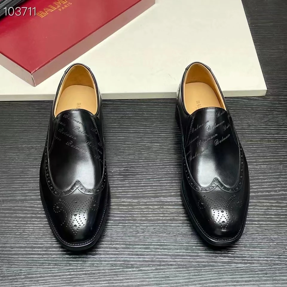 

Fenggejiwo casual business leather shoes with genuine leather outsole injection technology, handmade carved inner lining, water