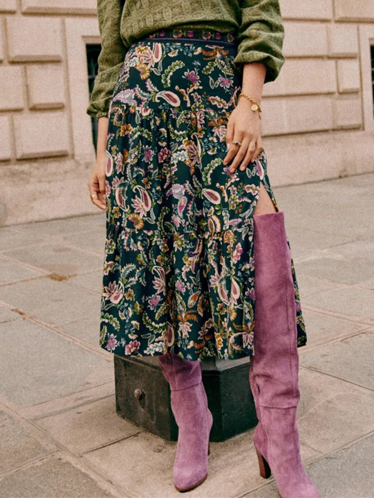 Women High Waist Slit Skirt French Retro New Style Paisley Floral Print Ladies Midi Jupe
Women High Waist Slit Skirt French Retro New Style Paisley Floral Print Ladies Midi Jupe